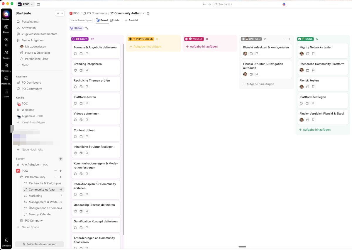 ClickUp Projektboard – Community Aufbau